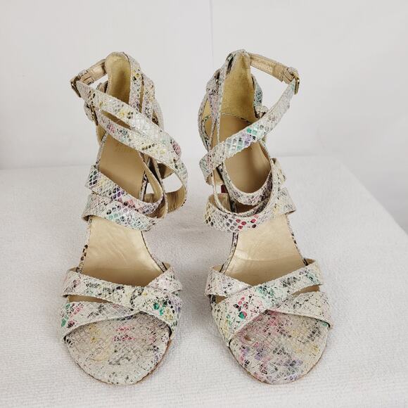 Stuart Weitzman womens rainbow snakeskin strappy high heel sandal size 8.5 - Picture 4 of 11